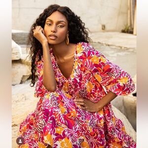 Trina Turk Tangier Floral Balloon Sleeve Cotton Shift Dress